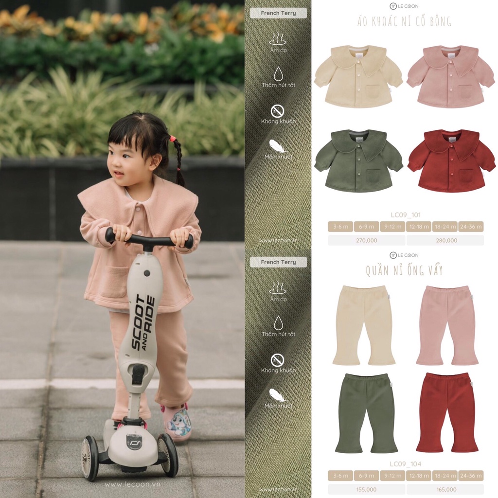 Áo Khoác Nỉ Cổ Bông/Quần nỉ ống vẩy trẻ em thu đông Le Coon