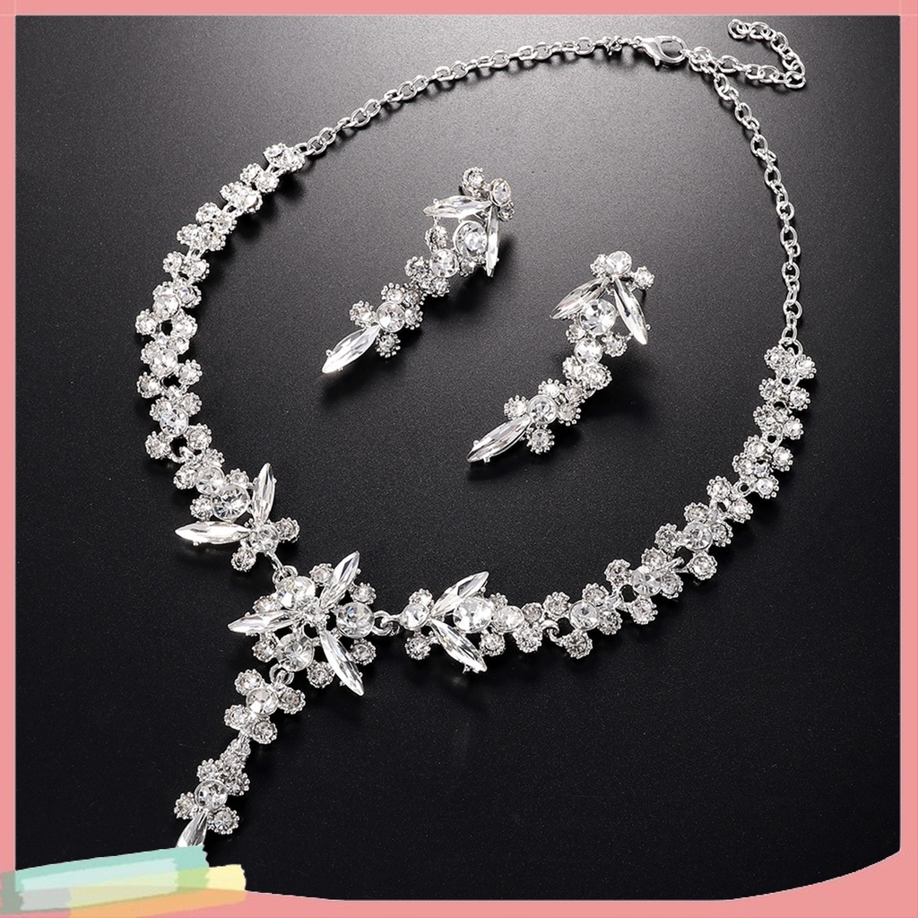 Set vòng cổ và đôi khuyên tai thiết kế sang trọng đính kim cương giả lấp lánh dành cho nữ