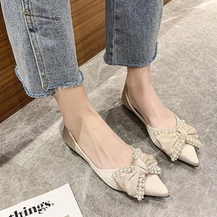 Giày Búp Bê Mũi Nhọn Đế Mềm Đính Nơ Thời Trang Xuân Thu 2022 Cho Nữ