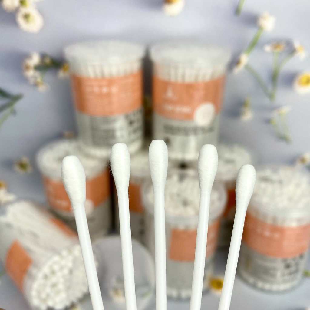 Tăm Bông 80 QUE/ HỘP TRÒN COTTON BUDS đầu tăm lớn có nắp BÔNG BẠCH TUYẾT