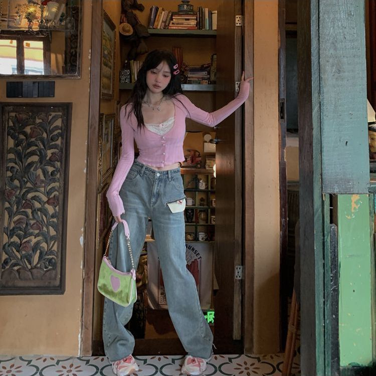 Áo Khoác Cardigan Dệt Kim Mỏng Cổ Chữ V Phối Ren Thời Trang Mùa Thu Cho Nữ