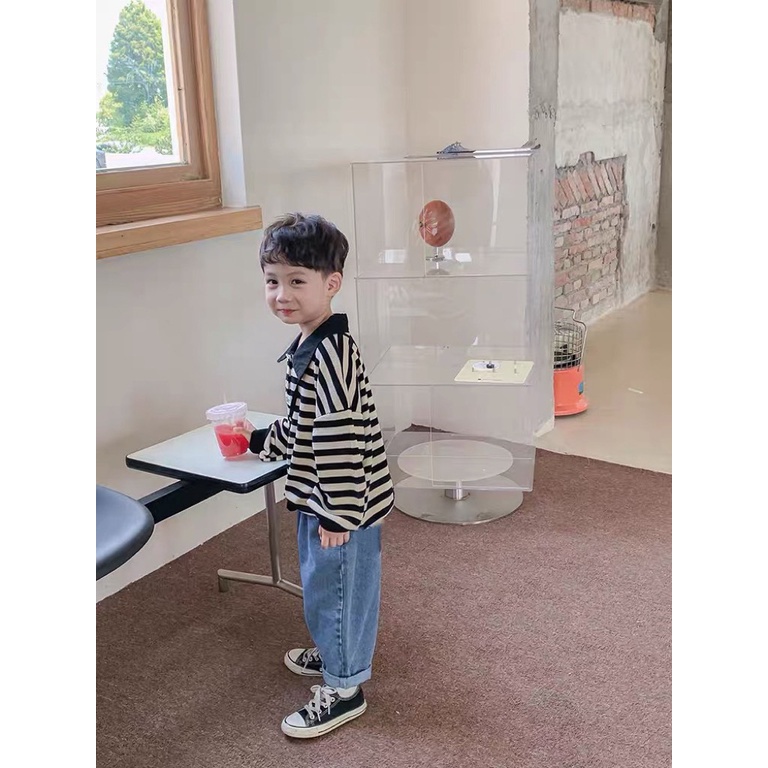 Set áo kẻ ngang quần jean HB bé trai