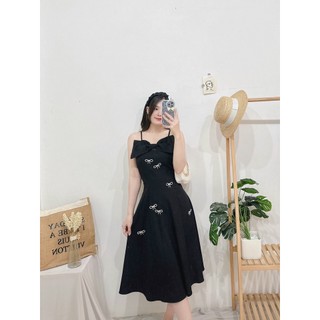 ĐẦM ĐEN NƠ NGỰC ĐÍNH NƠ -Hình shop chụp thật