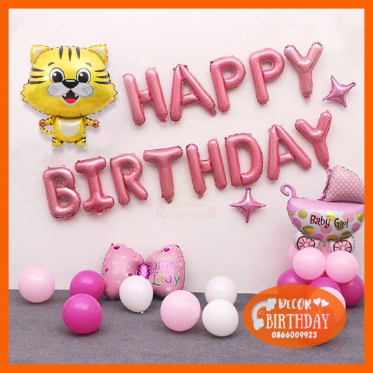 Set Trang Trí Sinh Nhật TUỔI HỔ Cho Bé Gái, Trang Trí Đầy Tháng Bé 2022, Đầy Đủ Như Hình Tặng Kèm Đồ Bơm Băng Dính