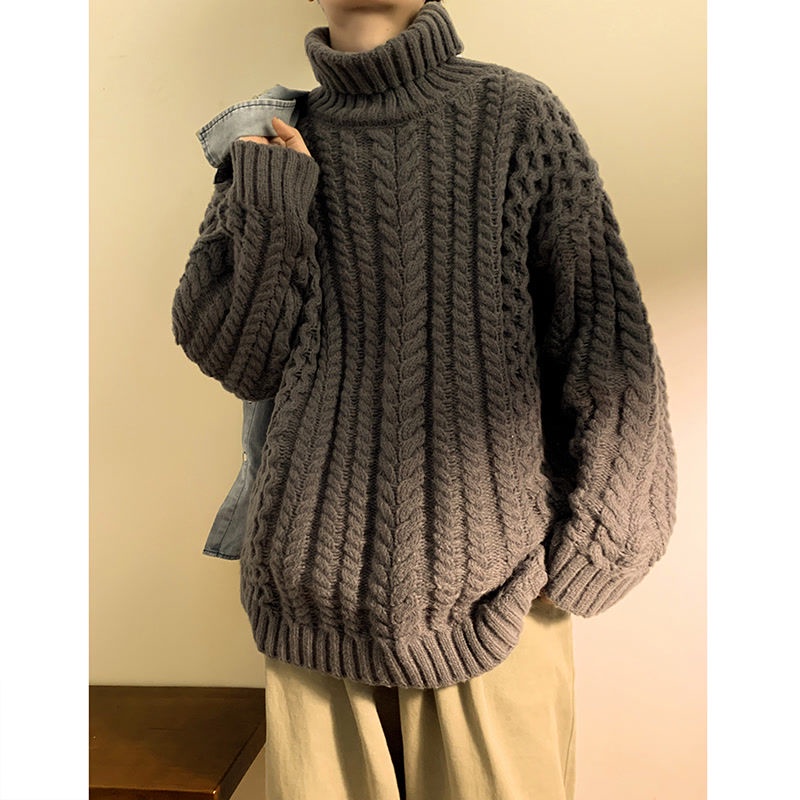 Áo Sweater Dệt Kim Cổ Lọ Dáng Rộng Dày Dặn Thời Trang Thu Đông Cho Cặp Đôi