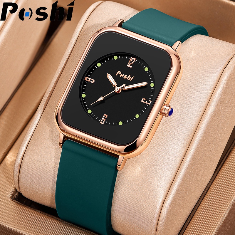 Poshi Đồng hồ nữ mới thời trang Đồng hồ thạch anh chống thấm nước vuông thanh lịch dành cho nữ Đồng hồ đeo tay thông thường