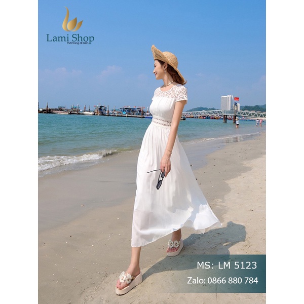 Đầm maxi trắng dài đi biển có tay đẹp 2023