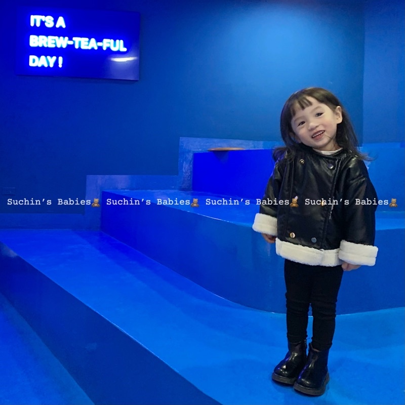 Áo khoác da lót bông ấm cho bé Suchin