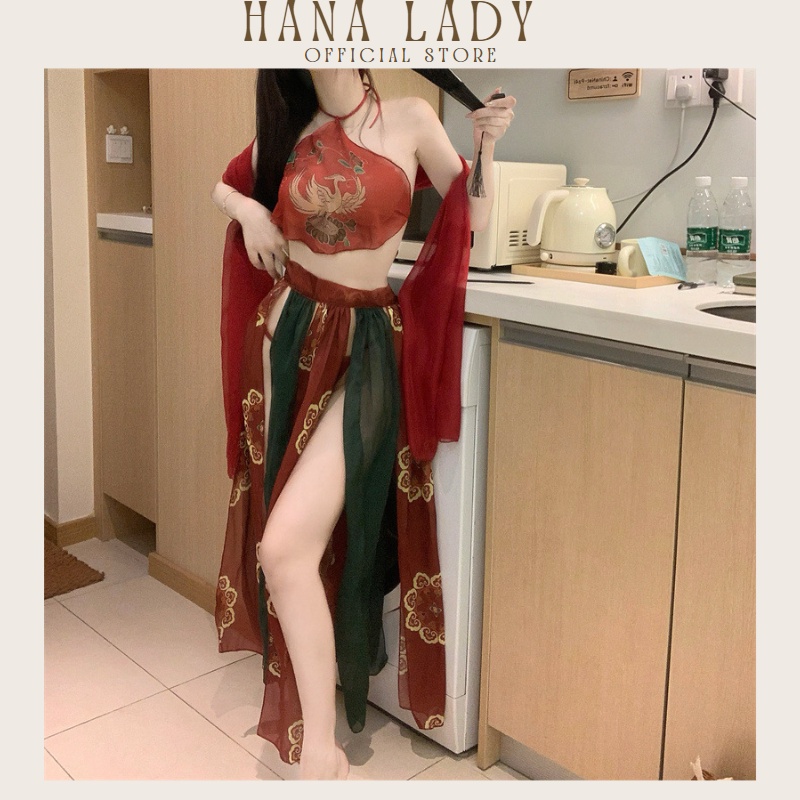 Đồ ngủ nữ cosplay sexy cổ trang, Váy ngủ yếm lụa xuyên thấu gợi cảm Hana Lady C275