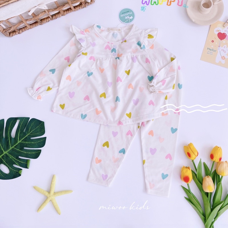 Đồ bộ tay dài bé gái babydoll Miwoo xuất Nhật