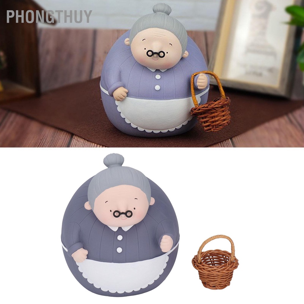 PhongThuy Con Heo Đất Bà Già Với ​​Giỏ Nhỏ Trang Trí Vinyl Thủ Công Cho Cha Mẹ