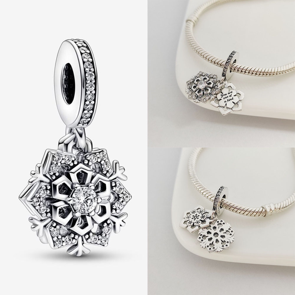 PANDORA Khuyên Tai Hoa Tuyết Lấp Lánh Mạ Bạc