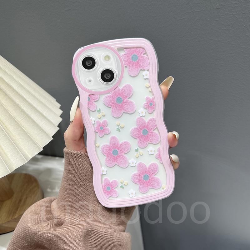 Samsung Galaxy A54 A34 A24 A14 A04 A12 A23 A73 A53 A52 A52S A33 A32 A72 A22 A13 4G 5G A03S A02S A11 A02 A03 A51 A50 A50S A30S A20 A30 A20S A10S A21S M12 M22 M32 M11 M02 Cute Strawberry Blue Pink Flower Waves Edge Shockproof TPU Soft Clear Phone Case BW 33