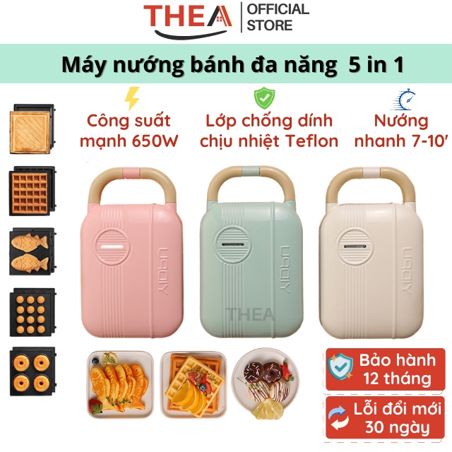 Máy kẹp nướng bánh mì sandwich 5 in 1 đa năng, bánh cá, waffle, donut, trứng, bánh takoyaki, làm đồ ăn sáng 650W -THEA
