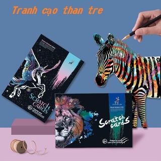 Tranh cạo than tre động vật hoang dã khổ a3