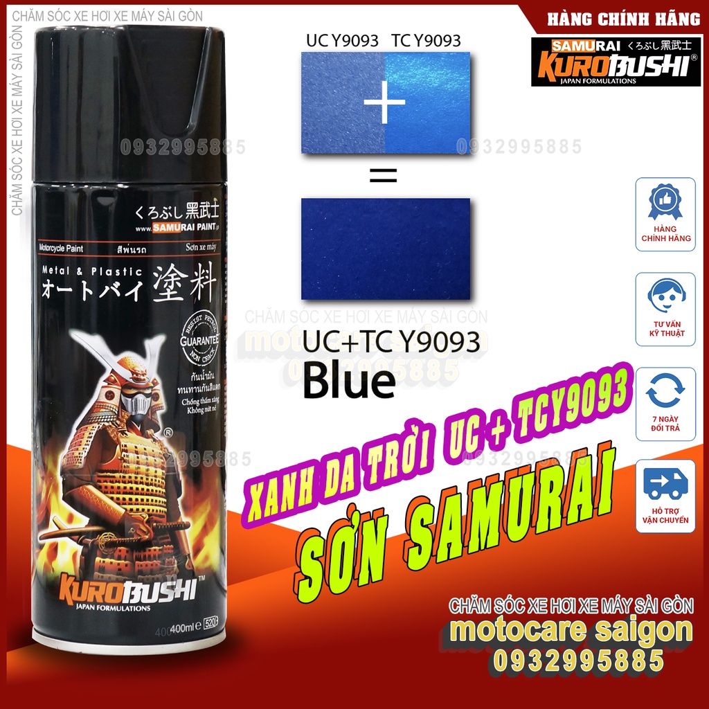 Bộ sản phẩm Sơn xịt Samurai màu Xanh Da TrờI UC + TCY9093 (2 lựa chọn: nền UCY9093 và màu TCY9093)
