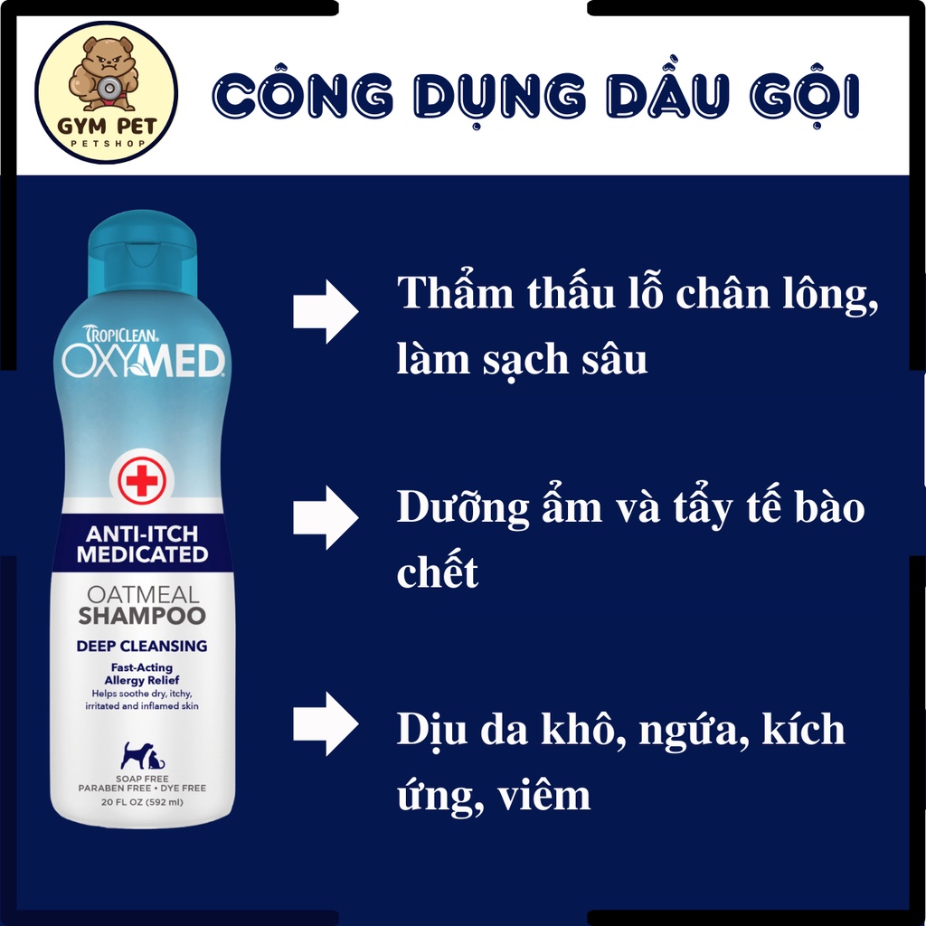 TropiClean OxyMed Sữa tắm nấm da viêm da ngứa da cho chó mèo