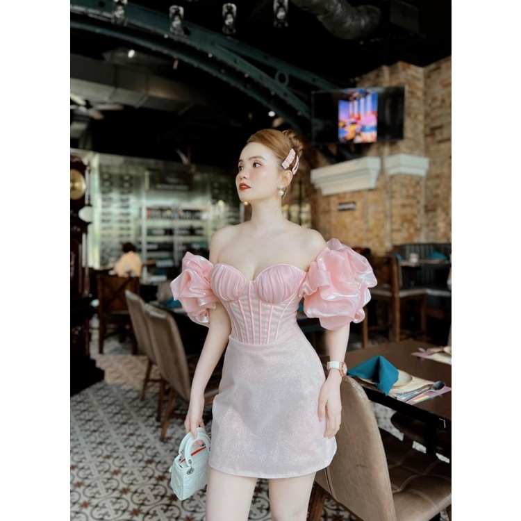 GIẢM GIÁ CUỐI NĂM -ĐẦM TAPTA KIM TUYẾN PHỐI TƠ TAY BÈO CÚP NGỰC ÔM EO DÁNG ÔM CỰC QUYẾN RŨ XINH ĐẸP ĐI CHƠI DỰ TIỆC UP S