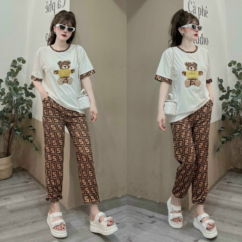 SÉT BỘ THUN QUẦN DÀI BO LAI THUN ÁO PHOM RỘNG THÊU GẤU FF