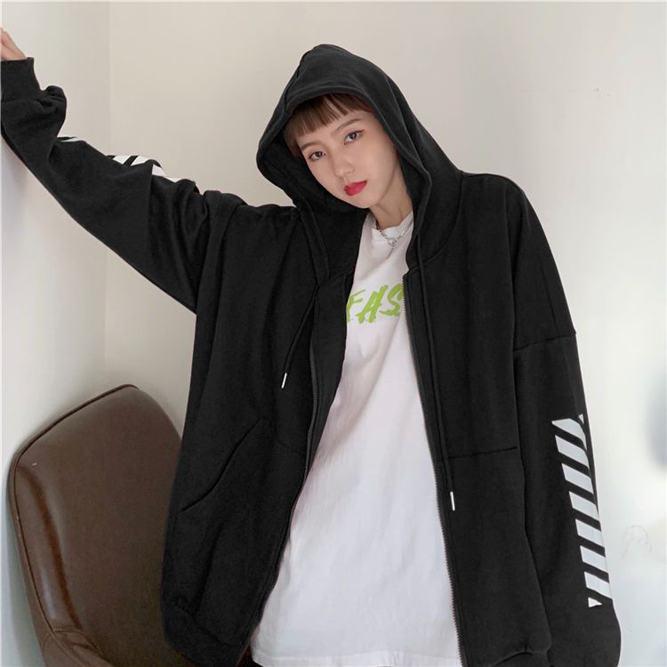 IELGY Áo Hoodie Mỏng Dáng Rộng Phối Khóa Kéo Phong Cách Hàn Quốc Cho Nữ