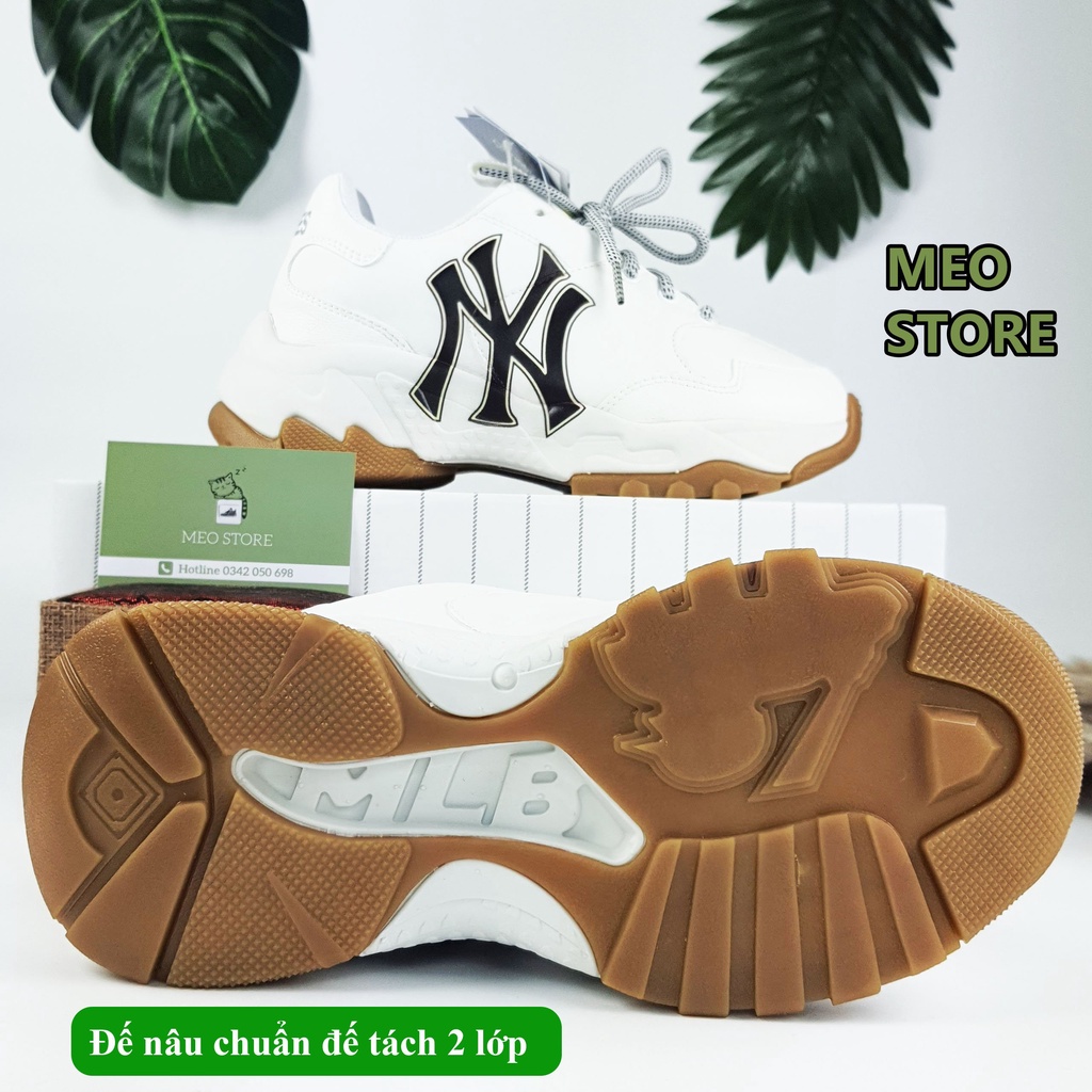 Giày_Mlb NY, Giày Thể Thao NY Đế Nâu Tách Hách Dáng Tăng Chiều Cao 5cm Bản Đẹp Full Hộp Xịn Và Phụ Kiện.