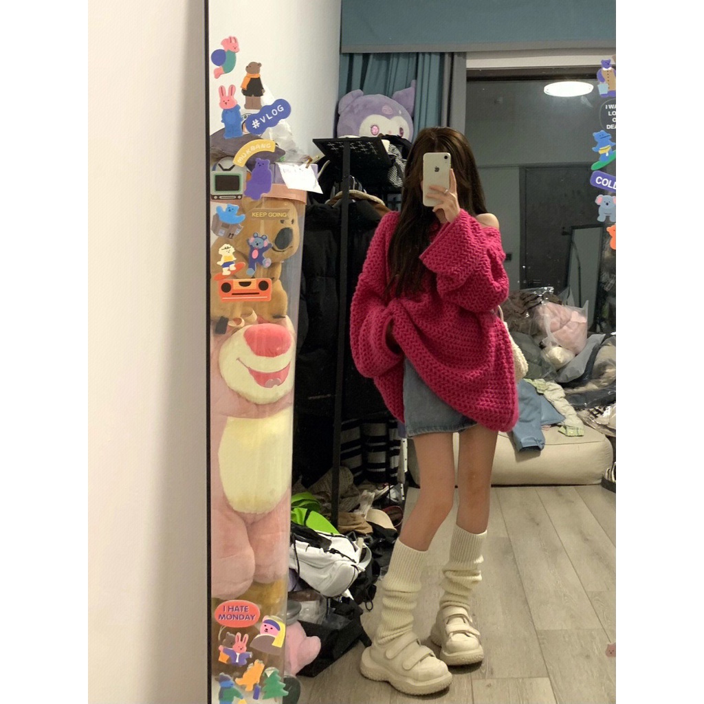 Jiashucheng Áo Sweater Không Dây Dáng Rộng Họa Tiết Quả Dứa Màu Sắc Ngọt Ngào Phong Cách Hàn Quốc Thời Trang Thu Đông Dành Cho Nữ
