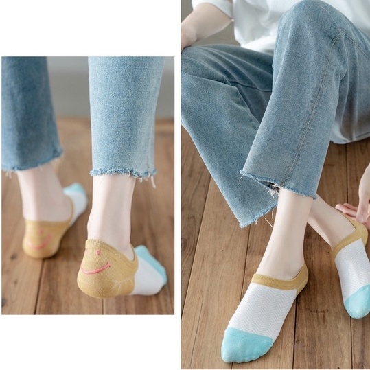 Vớ tất lười sinicon mặt cười sau gót giấu vớ