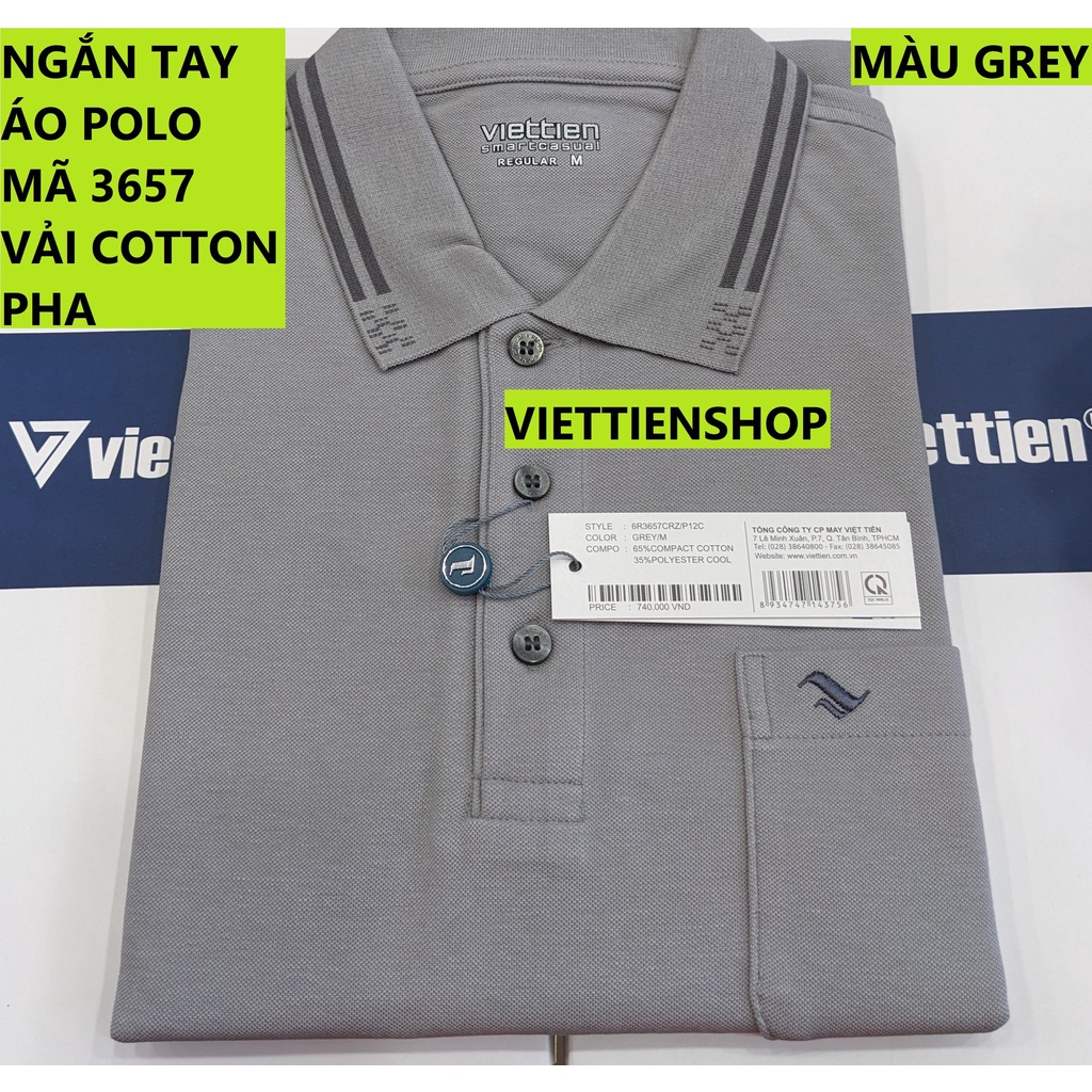 (3657 Sp) ÁO THUN VIỆT TIẾN NGẮN TAY CÓ CỔ