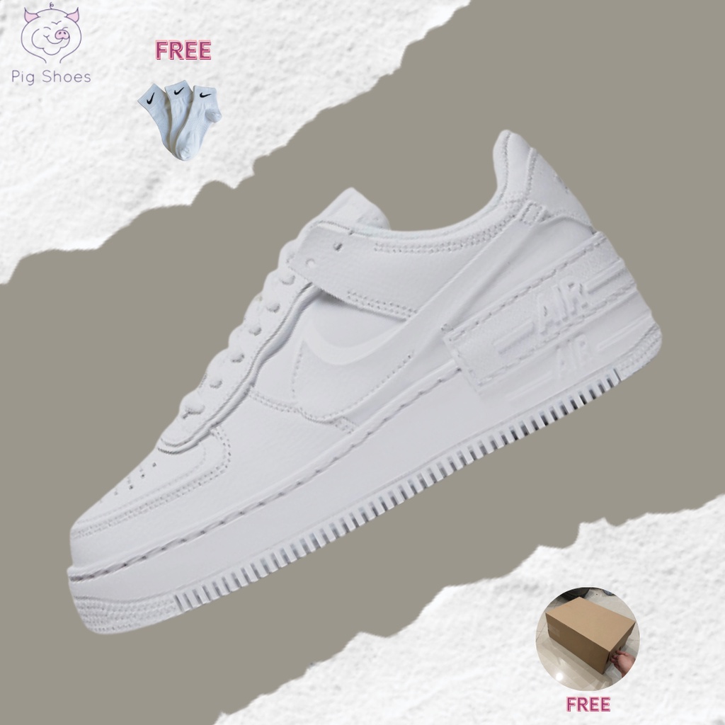 Giày Nike Air Force 1 Shadow Triple White, AF1 Shadow Trắng Full; Đầy Đủ Box - Bill , Tặng Vớ Trắng
