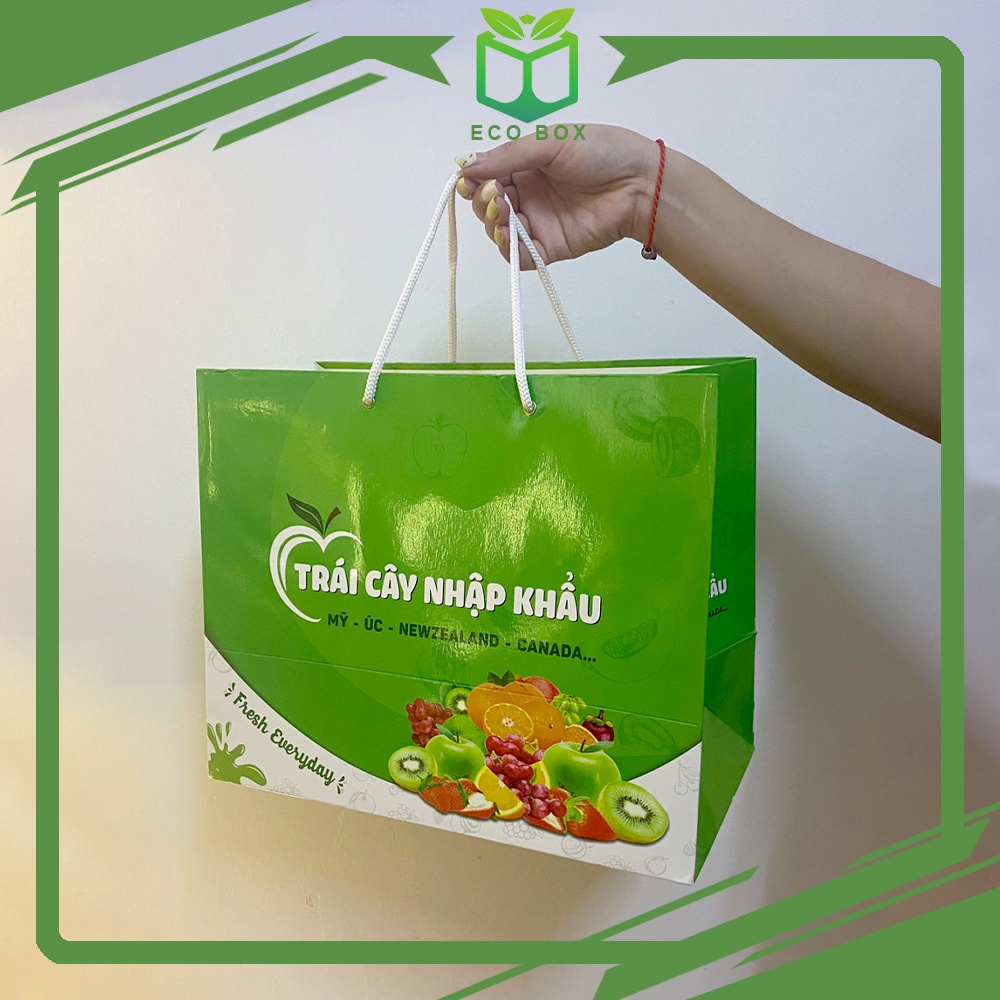 Túi giấy đựng hoa quả, trái cây nhập khẩu làm quà tặng lễ tết, chất liệu giấy I300 cán bóng chống thấm nước, bền, đẹp