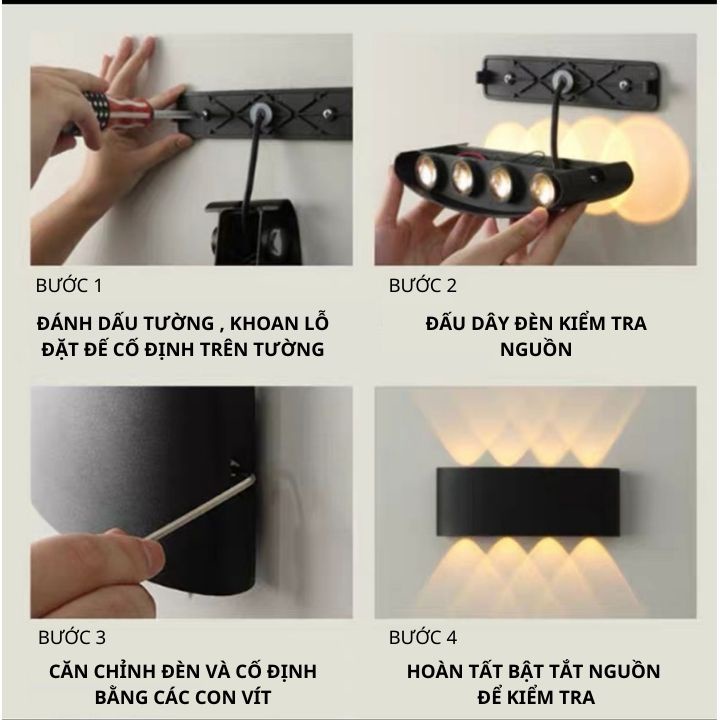 Đèn led hắt tường trang trí 2 đầu gắn tường kháng nước bảo hành 12 tháng