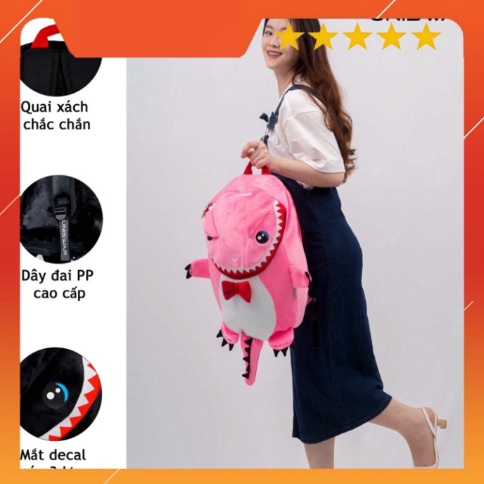 Balo hình Cá Sấu UNISWAP loại vải nhung, 2 lớp chống thâm nước cao cấp - ba lô đi học đi chơi dễ thương