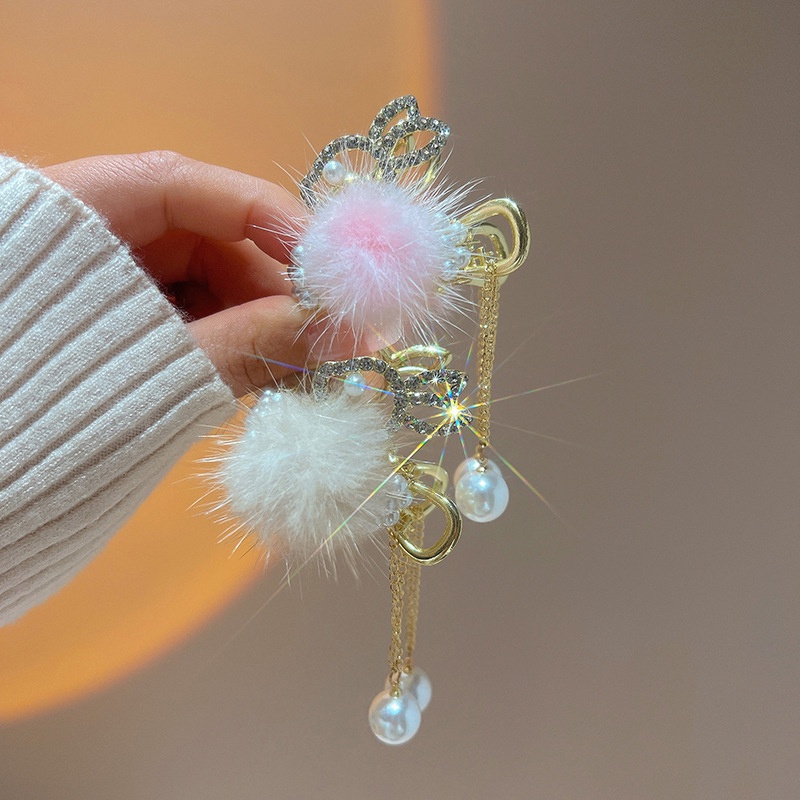 Kẹp Tóc Đính Lông Thỏ Tua Rua Cao Cố Định Tóc Đuôi Ngựa Chống Rối Mùa Thu Và Mùa Đông Mới