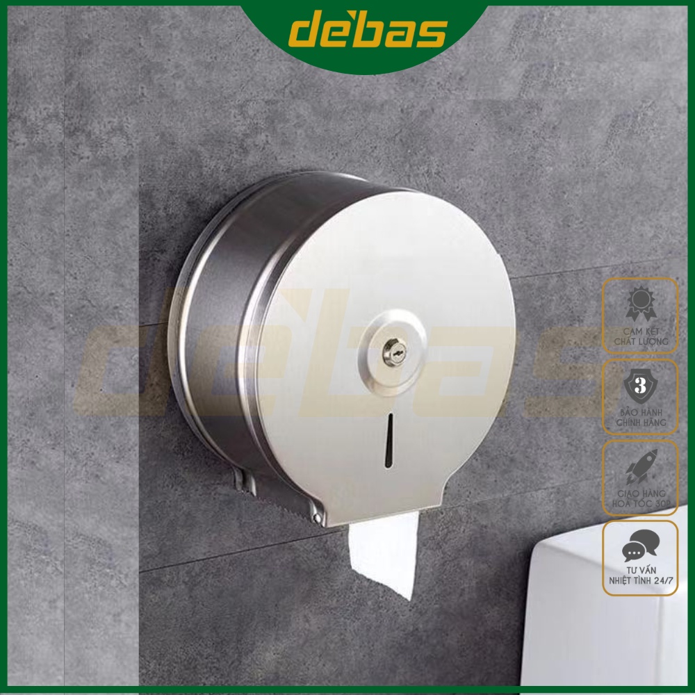 Hộp đựng giấy vệ sinh công cộng inox 304 tròn cuộn lớn công nghiệp gắn tường Debas HI02