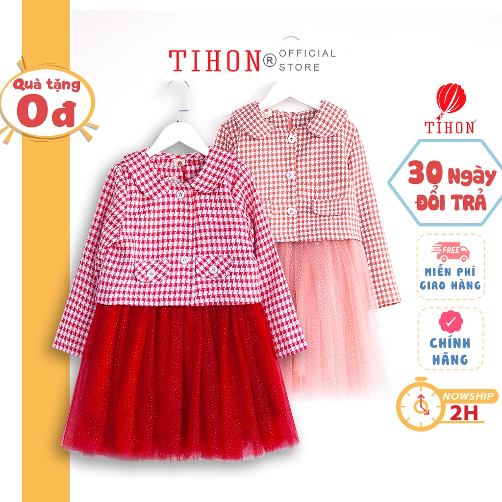 Váy công chúa cho bé gái TIHON phong cách Hàn Quốc 2 màu đỏ hồng SETVCC0750147