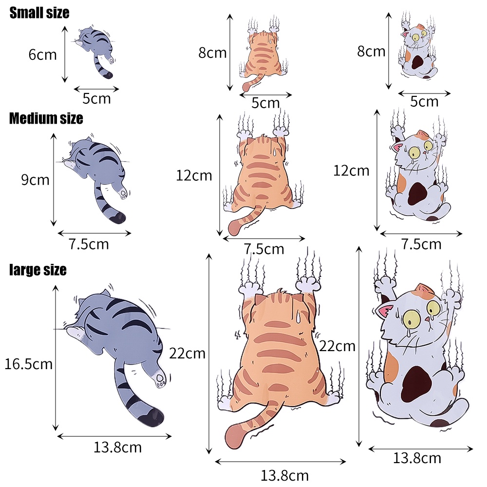 Set 3 Miếng Dán Trang Trí Xe Hơi Hình Mèo Leo Trèo Bằng PVC Độc Đáo