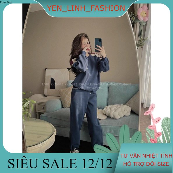 Set bộ nỉ gấu thêu phối vai set bộ thu đông nữ siêu xinh