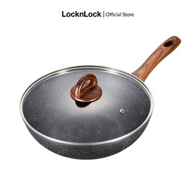Chảo nhôm sâu lòng chống dính BAUM Marble 30cm, nắp thủy tinh Lock&Lock LBU1305