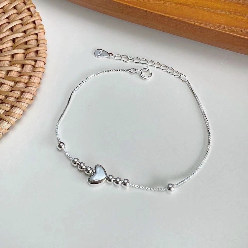 Lắc tay hoa phối tim bạc thật trơn phay dày dặn