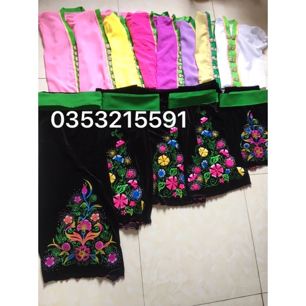 Bộ váy+áo cóm Thái cho bé(có kèm đai xanh)