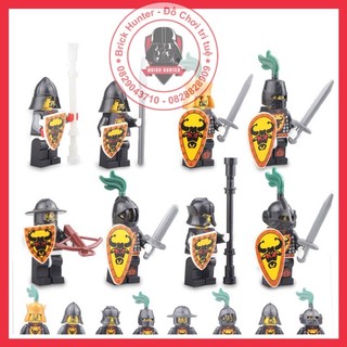 Army Medieval Castle minifigures mô hình lắp ráp nhân vật Vua hiệp sĩ và binh lính Knight Black bull kingdom