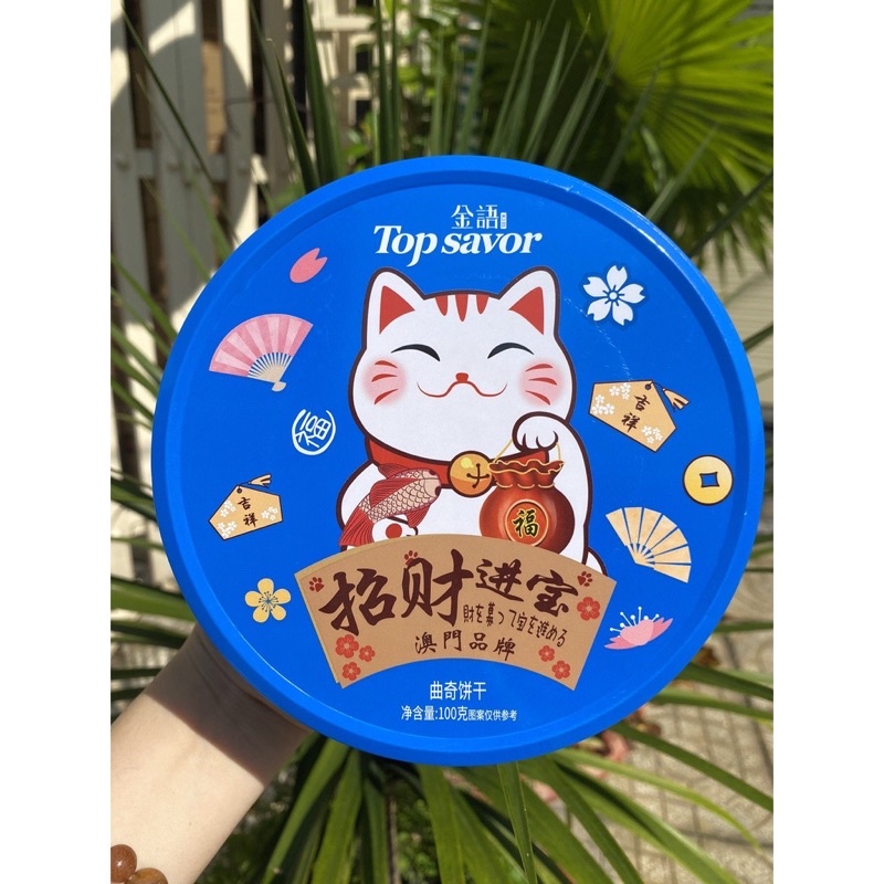 Bánh Quy Mèo Thần Tài Hộp Thiếc Tròn Nhỏ 100g-Mèo Top Savor