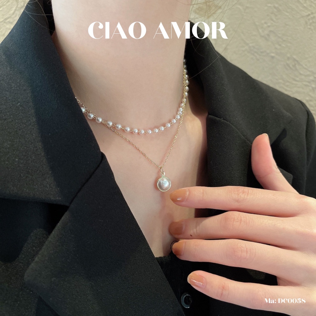 Dây chuyền nữ, vòng cổ 2 dây ngọc HOT trang sức Ciao Amor - Mã DC0058