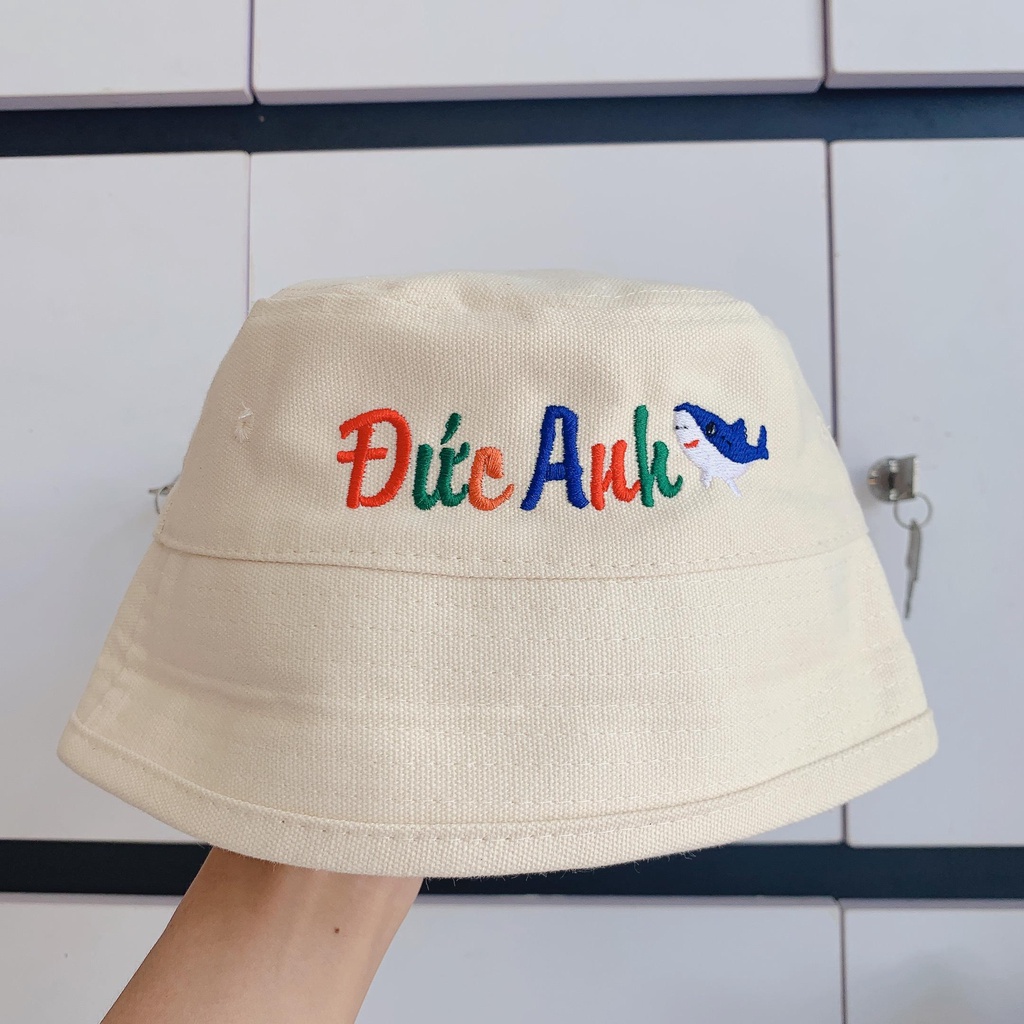 Mũ bucket thêu tên/Nón bo thêu tên màu cầu vồng kèm sticker siêu cưng!!!