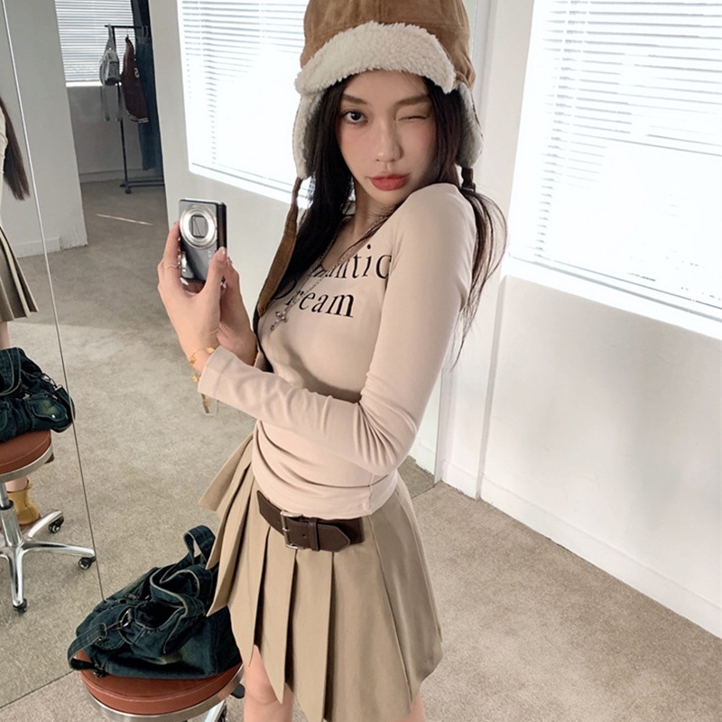 IELGY  IELGY Áo Thun Tay Dài Cổ Chữ u Thời Trang Cho Nữ