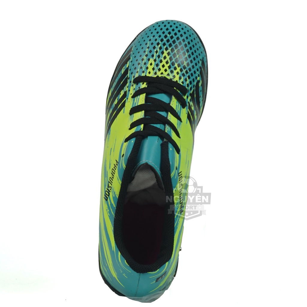Xanh ngọc sọc đen_Giày đá bóng nam Predator_Giày bóng đá đế cao su đúc, đã khâu đế Nguyên Sport
