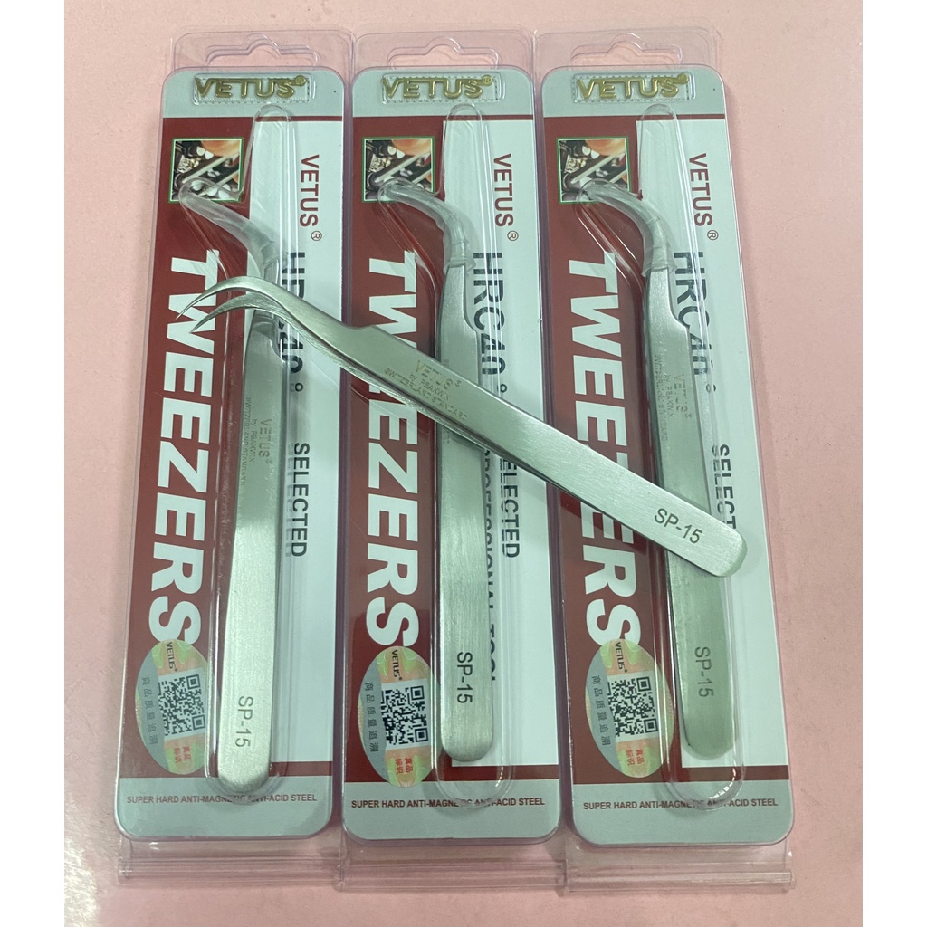 Nhíp Cao Cấp Chữ Nổi Tem Hãng Chuyên Dùng Cho Thợ Nhặt Lông Yến Vetus SP-15 Cong