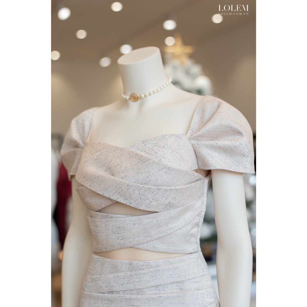 Đầm ôm trễ vai LOLEM DO210 thiết kế xoắn ngực vải tafta gấm xước