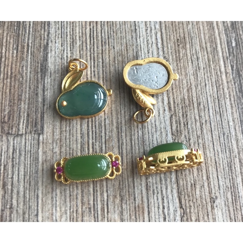 Charm bạc 925 hình thỏ Jadeite Jade A