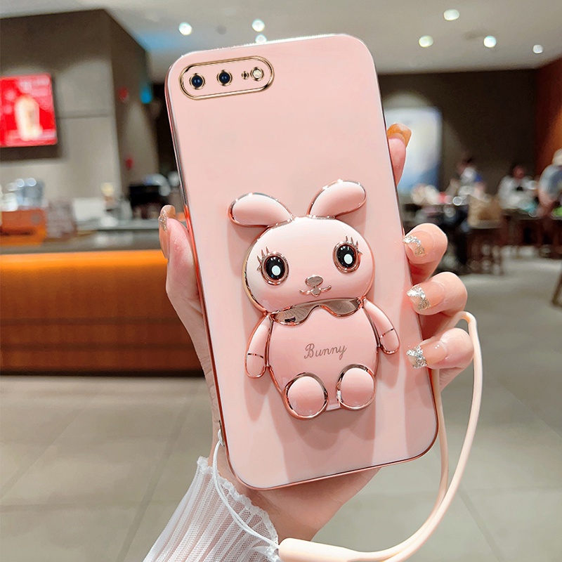 Ốp điện thoại QIANZI mạ điện kiểu thỏ đáng yêu thích hợp cho Iphone 7Plus / 8Plus X Xs Xr Xs Max
